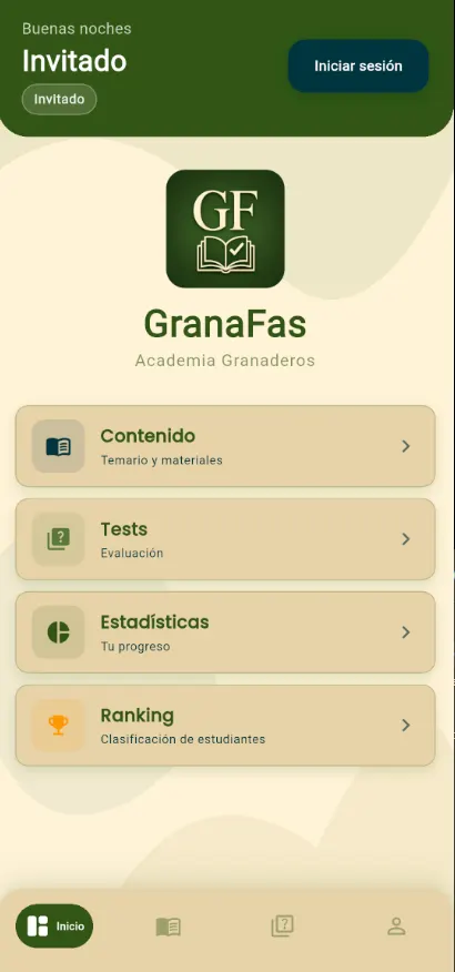 Pantalla principal de la app GranaFas